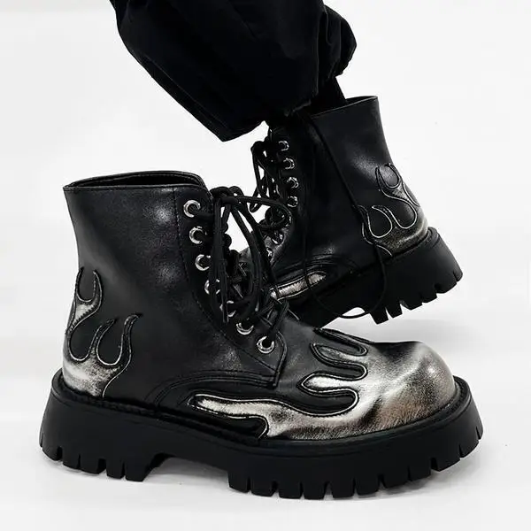 Punk Style Platform Women men Ankle Boots  Women's Motorcycle Boot Fashion Ladies Chunky Shoes Metal Decor Black Gothic