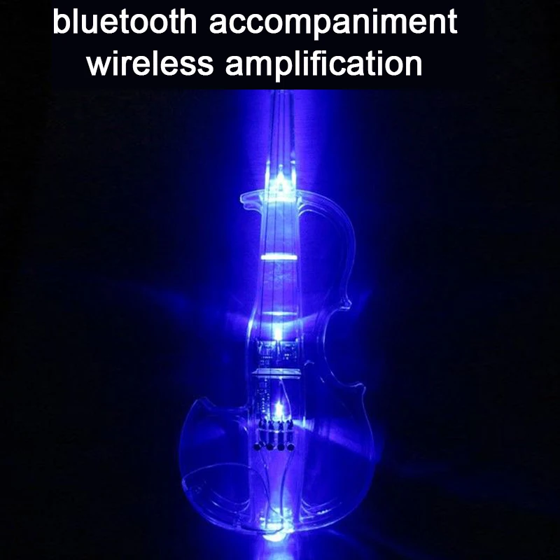 acoustic Acrylic transparent electronic violin 4/4 with colorful LED lights stringed instrument free shipping speaker with bow