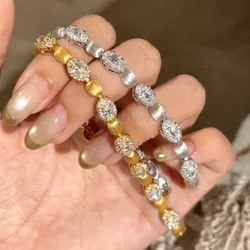 Foydjew French Retro Geometric Design Handmade Gold Color Bracelets Inlaid Full Zircon Bracelet Chain For Women 2024 New Trend