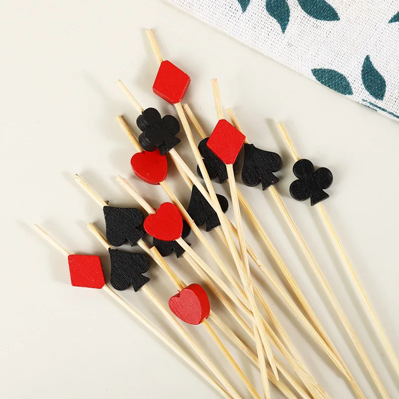 

500pcs Disposable Bamboo Cocktail Picks Poker Playing Cards Fruit Fork for Snacks Club Sandwiches Party Barbeque Decor