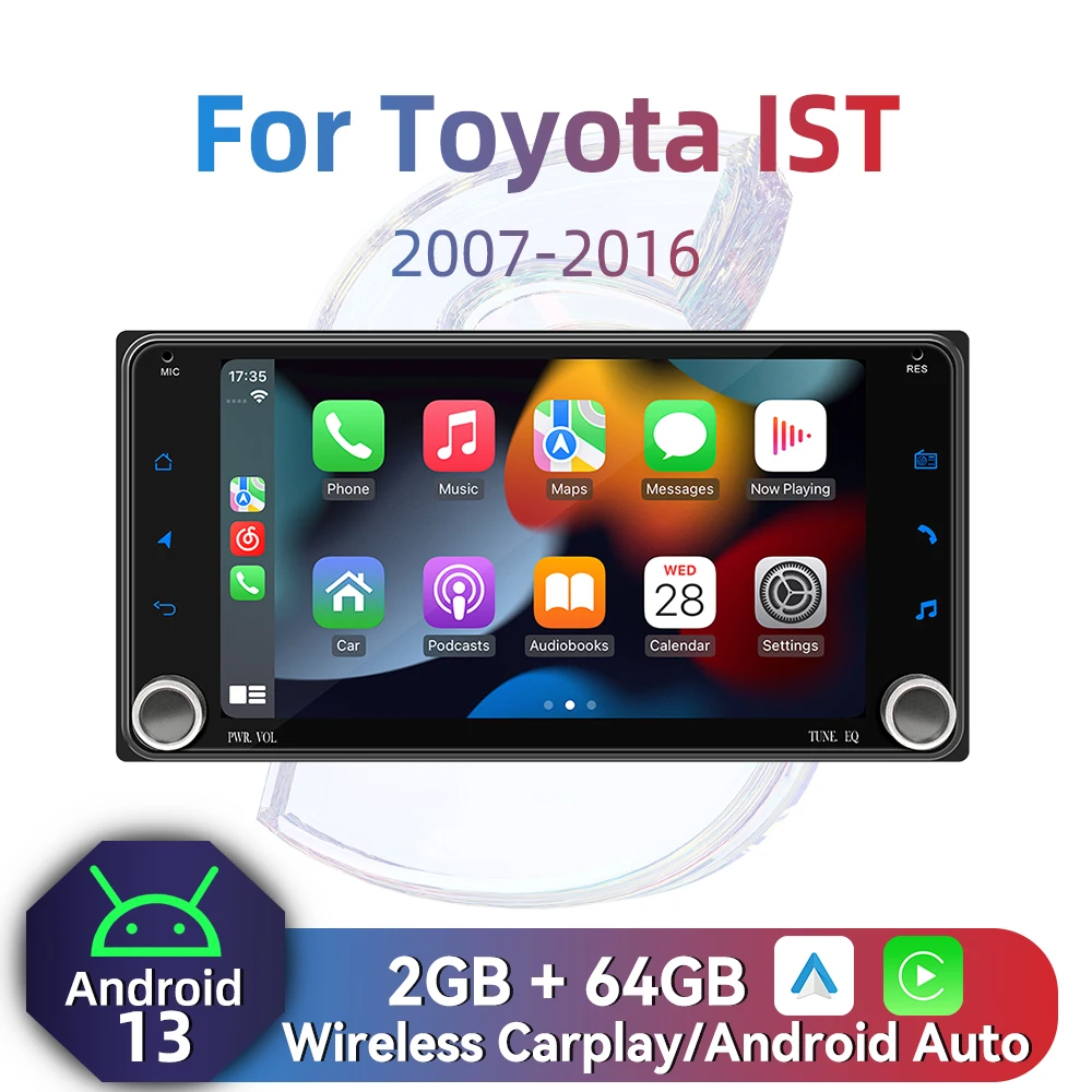 

2 Din Android радио автомобильный мультимедиа для Toyota IST 2007-2016 7-дюймовый экран беспроводной Carplay авторадио стерео головное устройство GPS-навигация