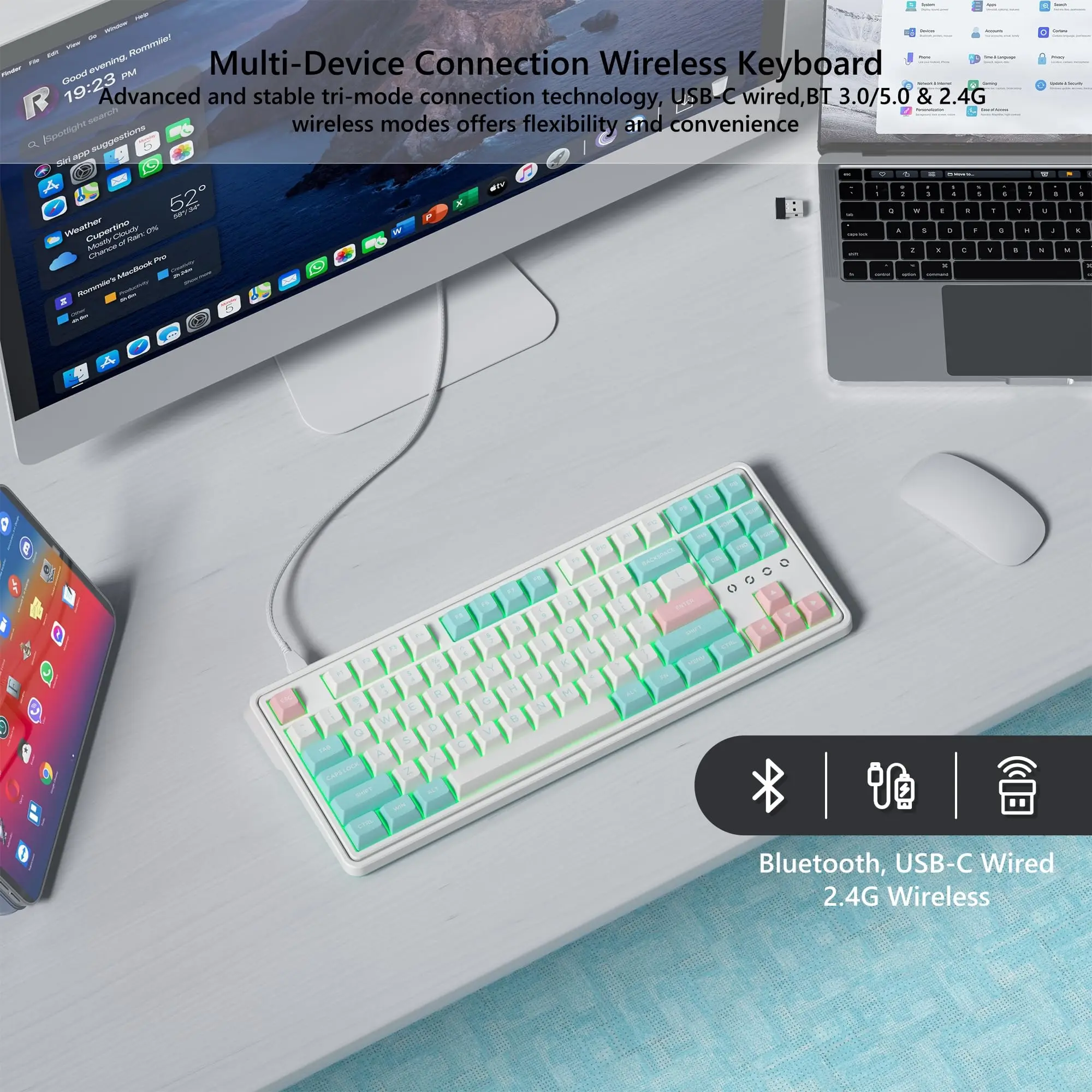 FL-ESPORT CMK87 Marshmallow 80% TKL 트라이 모드 Bluetooth 무선 기계식 게임용 키보드 핫 스왑 가능 스프링 개스킷 장착