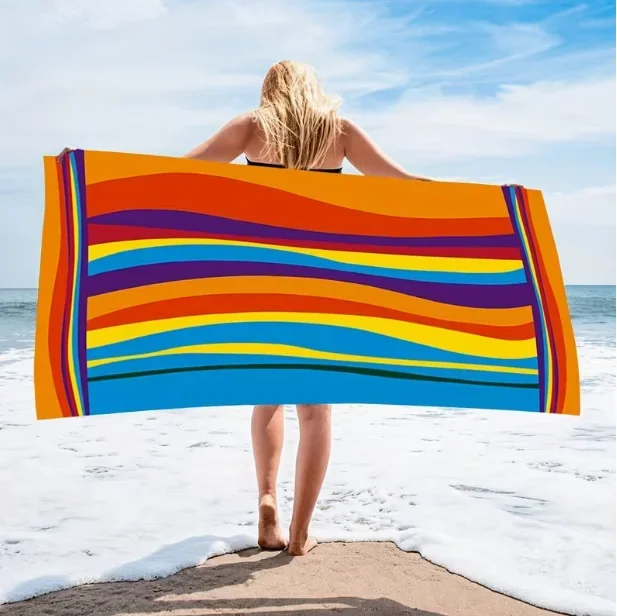 Blue Striped Beach Towel Quick Dry Soft Absorbent Travel Towel_voghion.com
