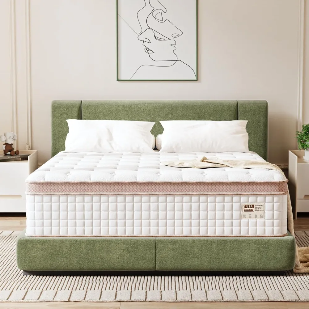 

Queen Mattress 14 Inch - Superior Firm Hybrid Mattress In a Box for Back & Lumbar Support,Individual Pocket Spring Bed