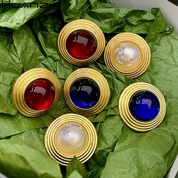 Colorful Pearl Red Blue Resin Bead Vintage Metal Circle Earrings for Women Girl Party Jewelry Gifts HUANZHI 2023 NEW  INS