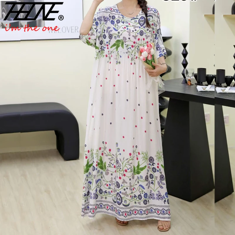 THHONE Plus Size 90KG New in Dress Women Robe Vestidos Boho Maxi Long Summer Floral Print Vintage