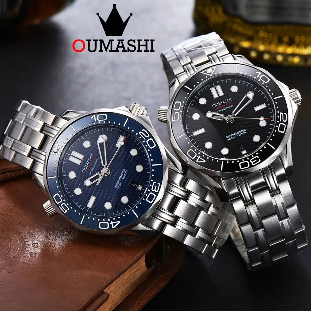 Oumashi Men\'s Watch Double Crown OMG Style Automatic Mechanical Watch Men\'s Stainless Steel Waterproof Luminous Date