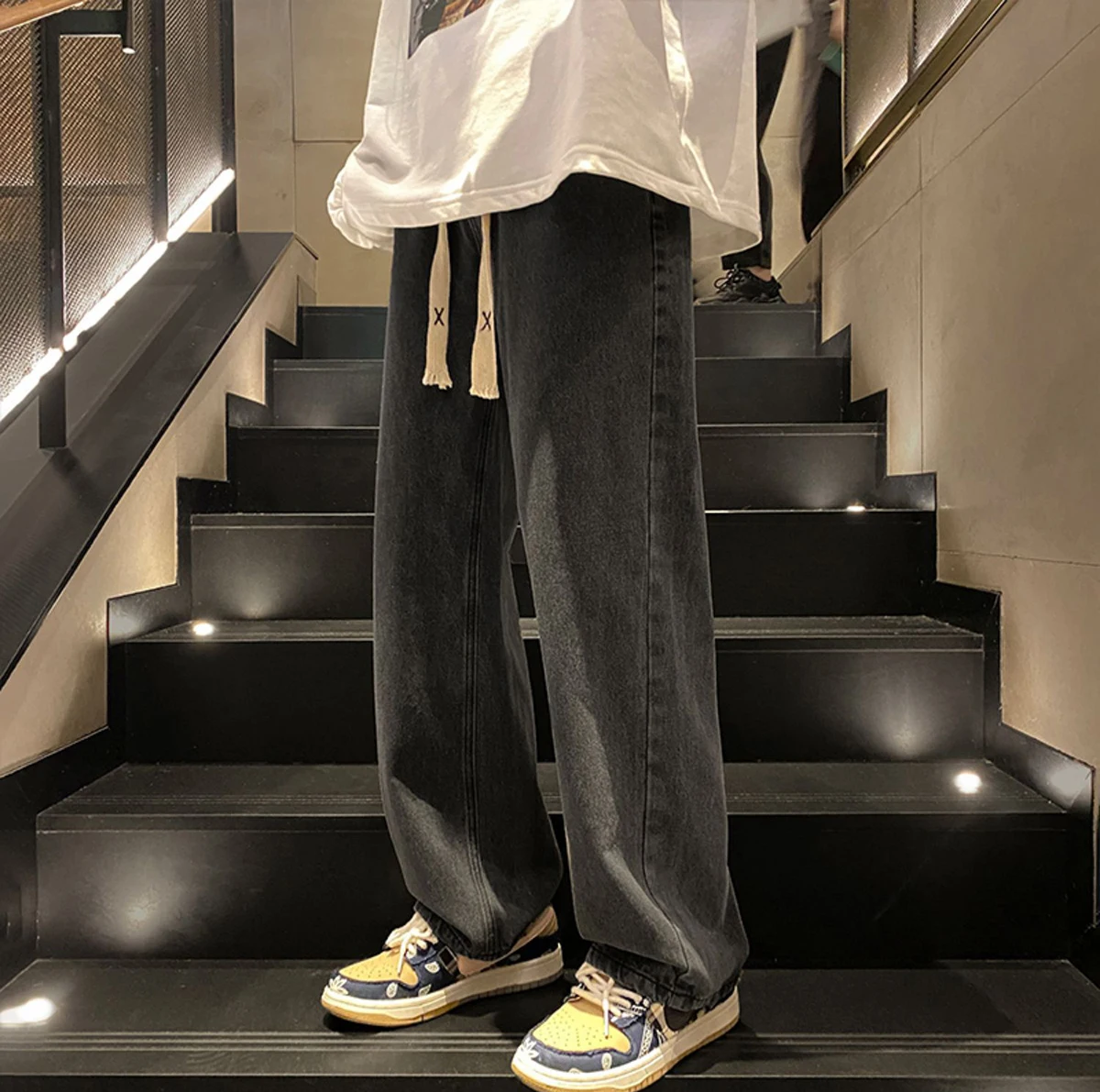 

Vintage jeans men's straight loose large size fashion brand wide leg American high street trendy casual long pants
