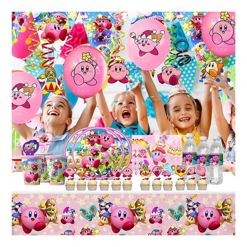 Kirby:Star Alliierte Thema Party Einweg geschirr Papp teller Tasse Tischdecke Baby party Kinder Geburtstags feier Dekor liefert