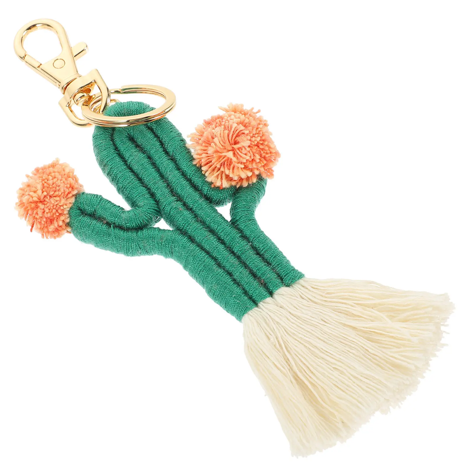 Exquisite Macrame Cactus Keychain Lobster Clasp Boho Keyring Pendant for Handbag Tote Backpack Lanyard Phone Charm Decorative