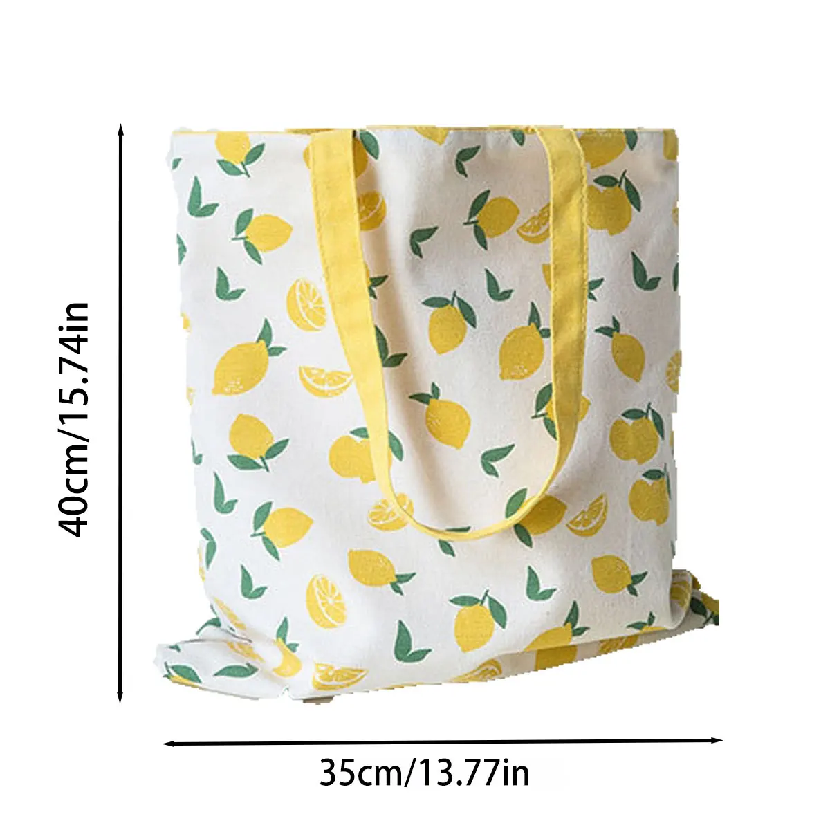 حقيبة يد قماشية مزدوجة مطبوعة عشوائية بالليمون الأصفر والأصفر مع حقيبة كتف محمولة