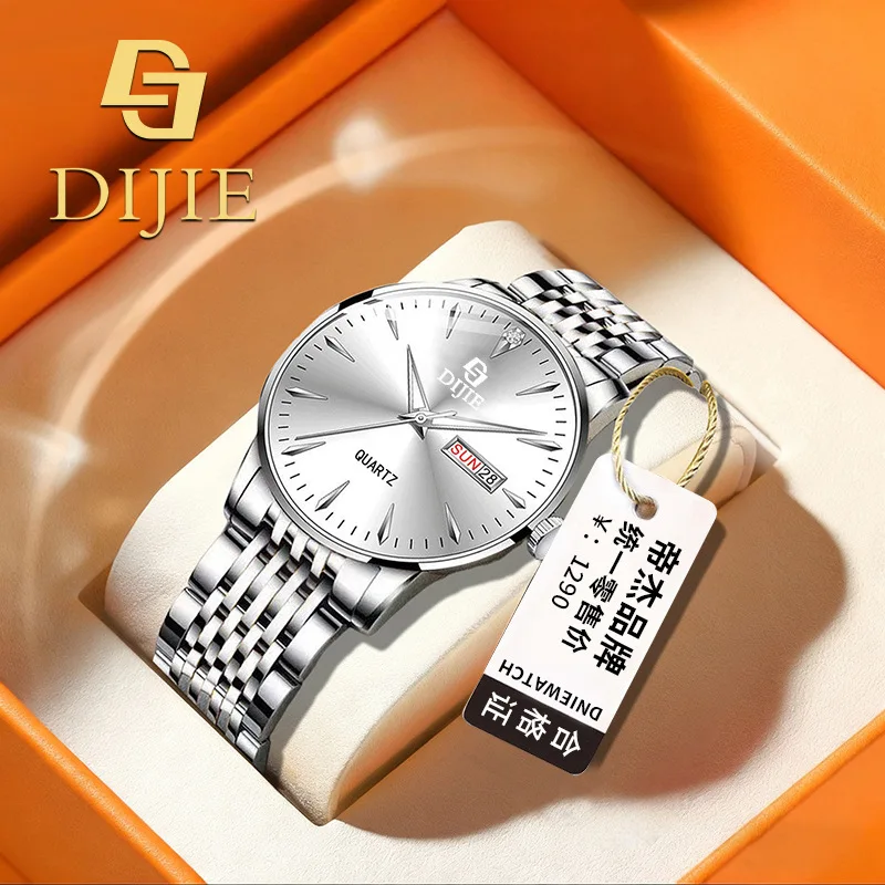 New stylish, personalized, high-end sports watch with a large dial, luminous features, steel band, calendar function, and a beau
