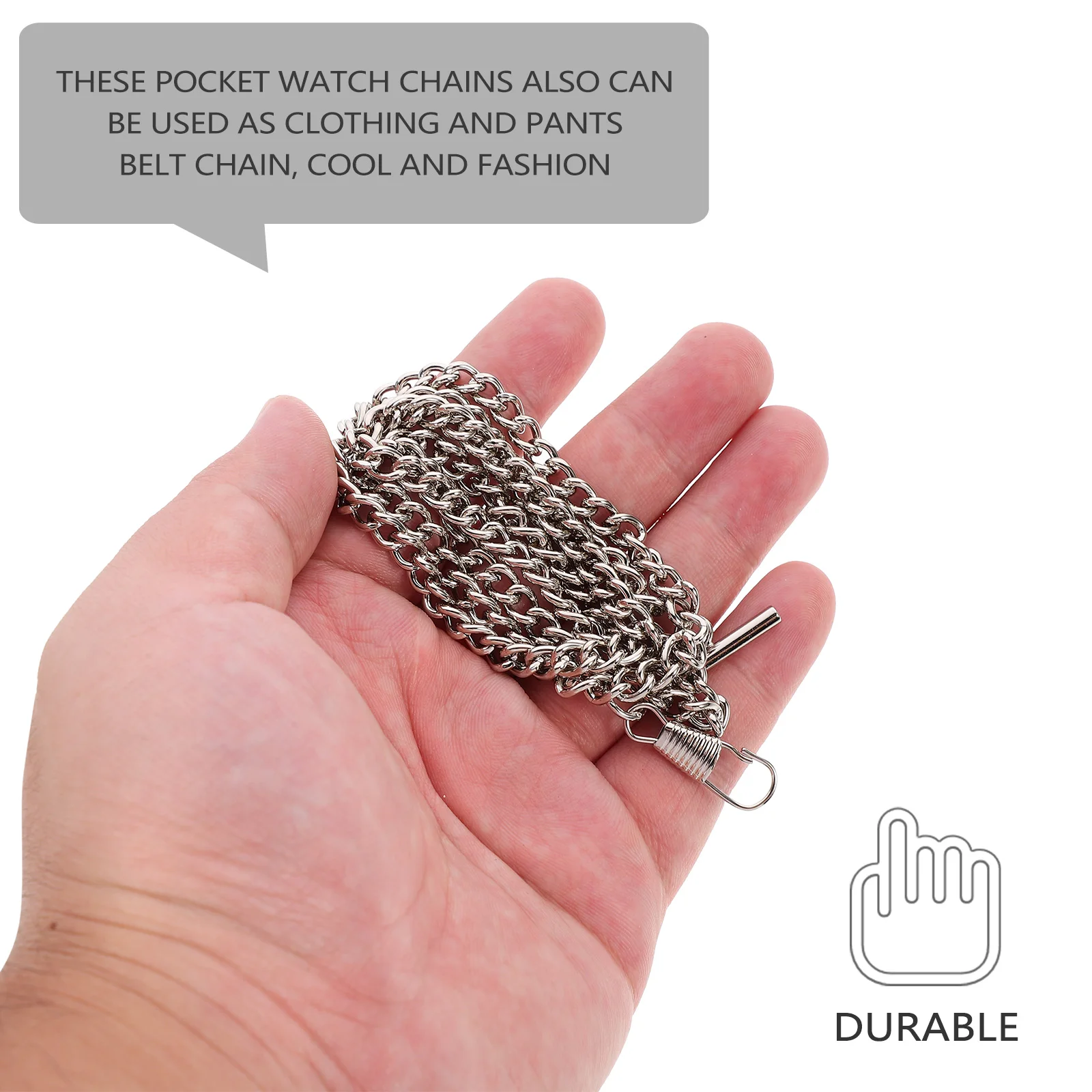 

2 Pcs Pocket Watch Chain Jewelry Chian Suit Decor Clothing Costume Men's Vests and Silver Chains
