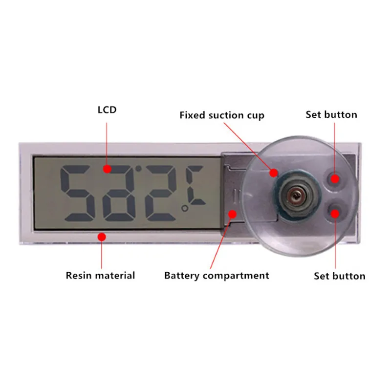 New Hot Sale 2 In 1 Automobile Car Clock Thermometer Sucker Type Clock Thermometer Transparent LCD Digital Watch 10 Button Cell