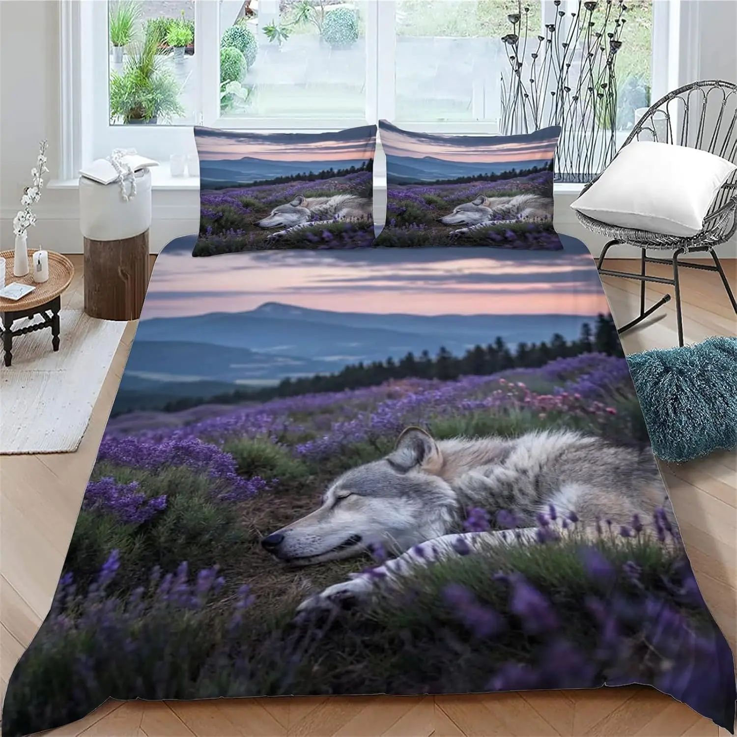 Personalized Duvet CoverLavender and Wolf or Personalised Photo Bedding Set Custom Photo Ultra Soft Quilt Cover + Pillowcase