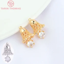 (4883) 6PCS 9.5x17MM 24K Gold Color Brass with Zircon Bell Charms Pendants High Quality DIY Jewelry Making Findings Accessories