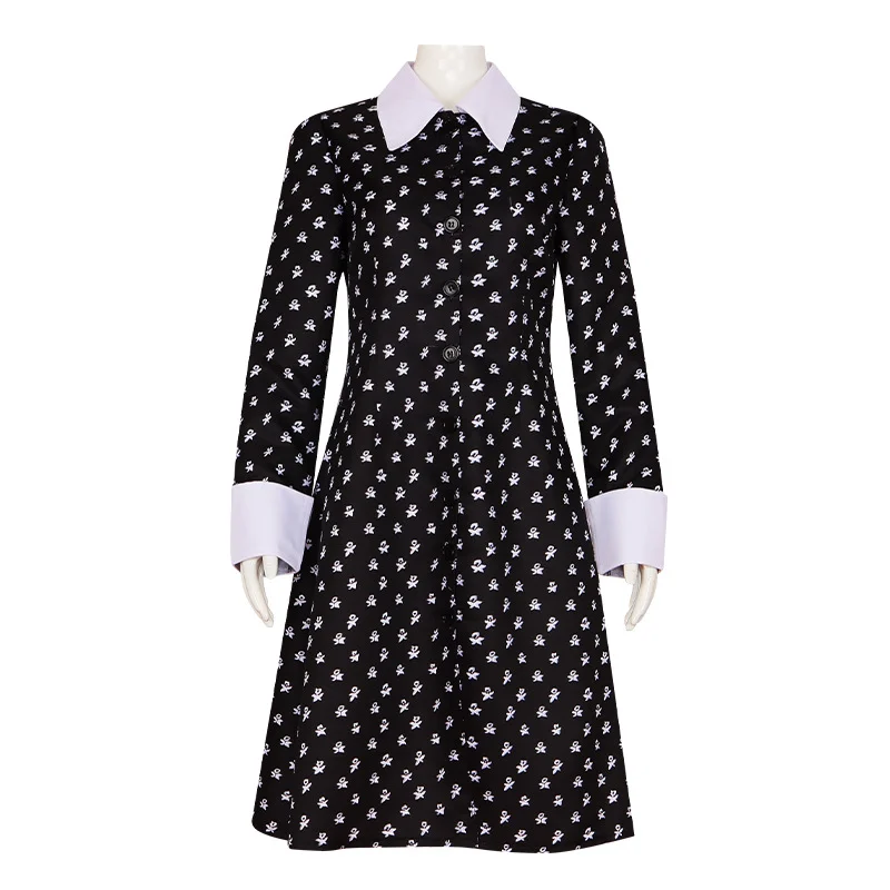 

Addams Family Cosplay Costume Adult Black Gothic Printing Dress Halloween Carnival Party Girls Women Cute Long Sleeve Spot Dress