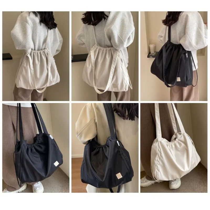 Fallow Drawstring Female New Style Large Capacity Gym Bag for Daily Commute Simple Tide Tote Bag Stylish Shoulder Bag