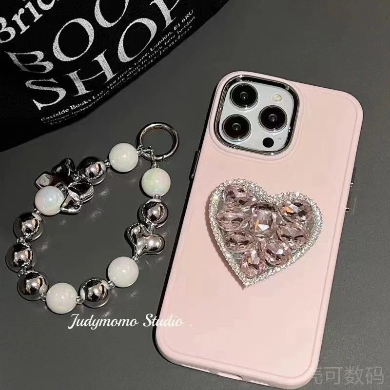 

INS Pink Heart Phone Case for Iphone 15 14 13 12 11 Pro Max 7 8 14 15 Plus X XS Max XR Luxury Flash Diamond Silicone Phone Cover