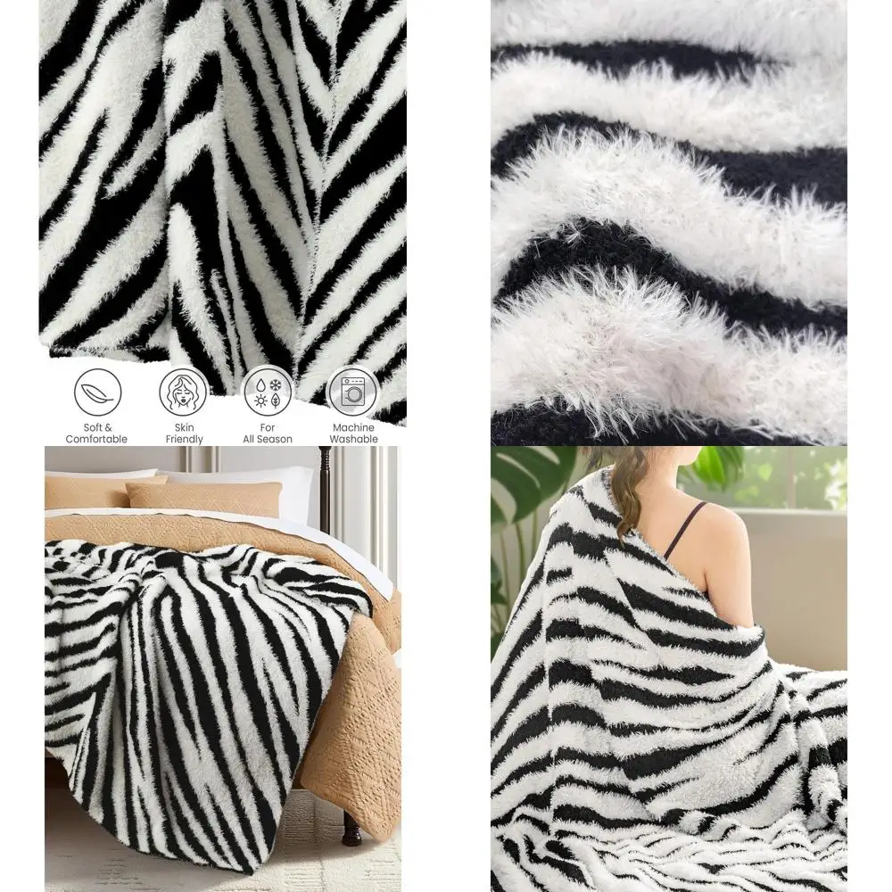

Ultra Soft Zebra Print Throw Blanket, Cozy Animal Design for Couch or Bed, Lightweight Plush Cover for Women & Teens, 60x80 Blac
