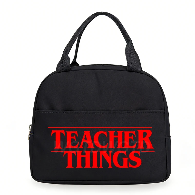 Harajuku Teacher Things Print Portable Lunch Bag Women Men Food Thermal Box Multi-function Office Bento Insulated Handbag