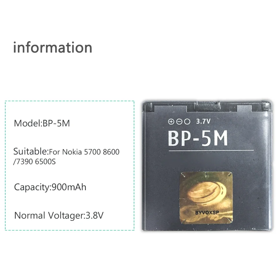 BP-5M Mobile Phone Batteries for Nokia 6220 Classic 6500 Slide 8600 Luna 6110 Navigator 5610 5700 6500S 7390 Portable Battery