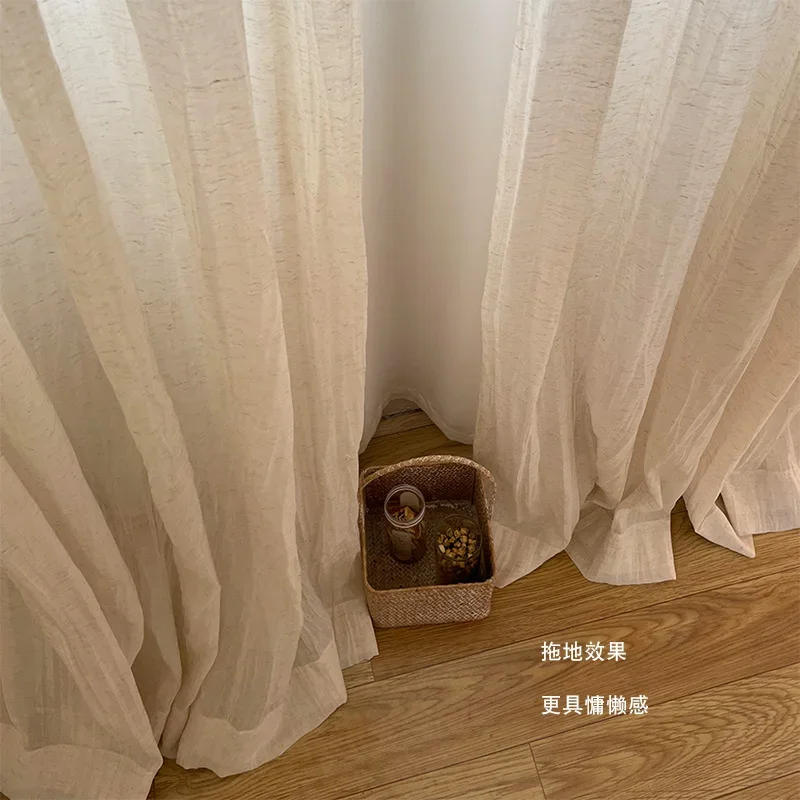

Japanese Pressed Wrinkled Linen Cotton Gauze Curtains for Living Room Bedroom Slightly Translucent People Customized