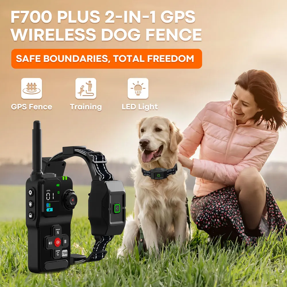 Smart Precise Outdoor GPS Fence Electric Training Shock Dog Collar  Wireless Dog Containment System Range 2600FT Dual LED Light