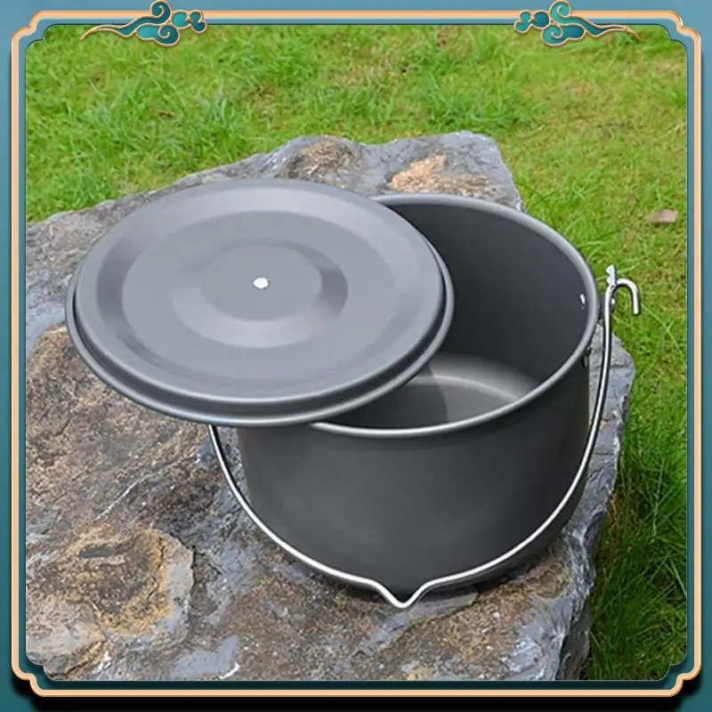 

Outdoor Camping Hanging Pots Aluminum Alloy Cooking Pot 4.5L Compact Camping Pot For Hiking Backpacking Picnic
