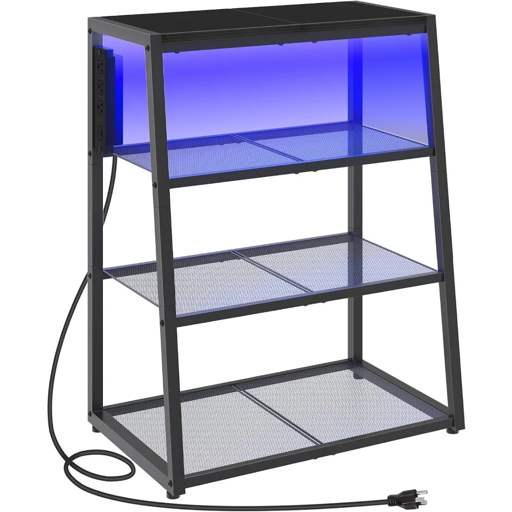 

hoobro 4-уровневая подставка для медиа с зарядной станцией и светодиодной подсветкой, деревянным стерео шкафом, угловой подставкой для телевизора, стойкой для аудиобассера, кукурузой