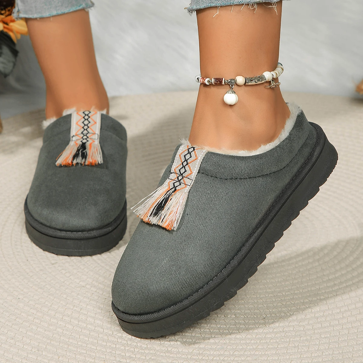 Uggs women wear chunky, high-rise wool shoes autumn and winter new fur-and-wool Baotou half-slippers