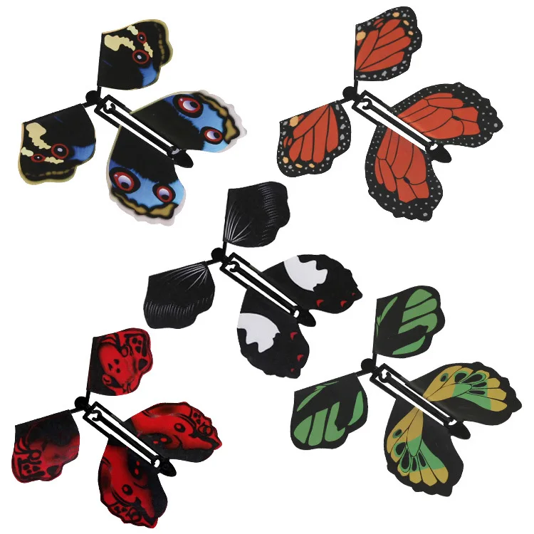 

1/10PCS Magic Flying Butterfly Wind Up Toy In The Sky Bookmark Greeting Cards Rubber Band Powered Kids Magic Props Surpris Toys