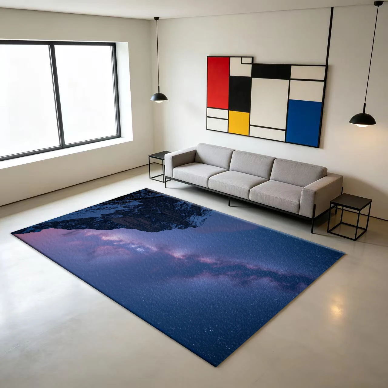 Starry Sky and Mountain Night Scene Carpet, Natural Landscape Area Carpet, Living Room Villa Home Decoration Items
