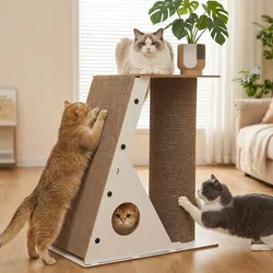 Rascador vertical para gatos con cama y torre corrugada antiaburrimiento