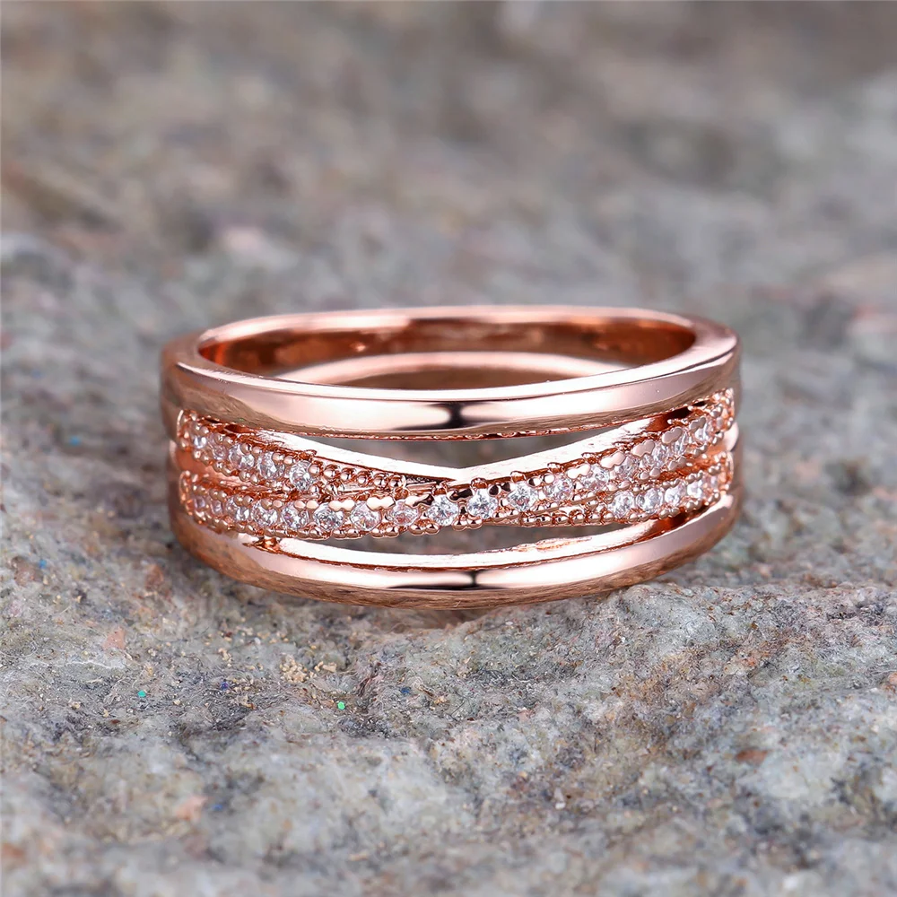 Female Cute White Zircon Stone Engagement Ring Vintage Rose Gold Color Wedding Jewelry For Women