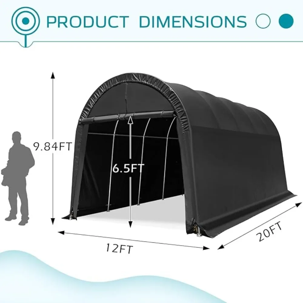 12 x 20Carport Garage, with All-Steel Metal Frame and Round Style Roof, Anti-Snow Car Canopy, Portable Heavy Duty Carport Garage