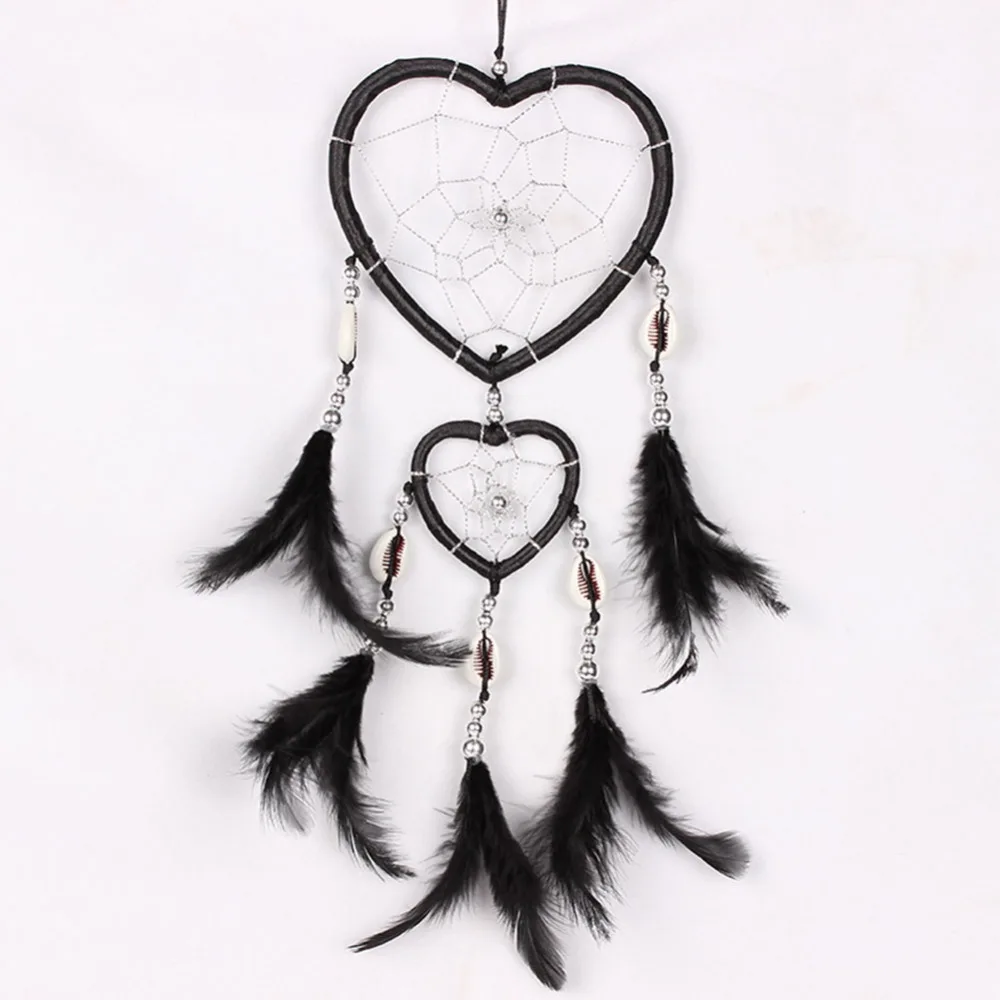 15.75inch Dream Catcher Wall Decor Heart-Shaped Boho Aesthetic Handmade Dream Catcher Net Craft Black Dream Catcher Ornament