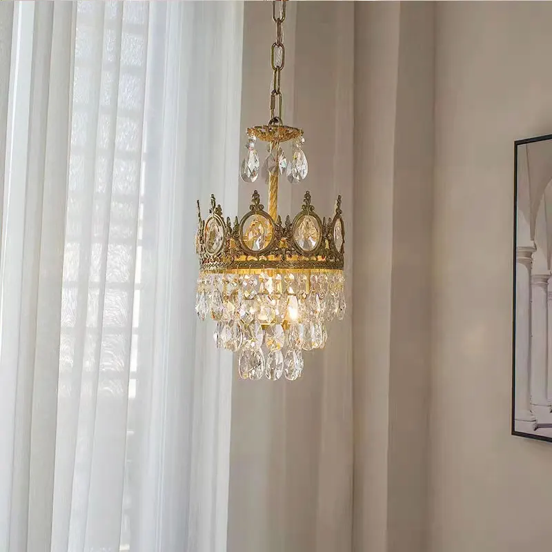 

Bedroom bedside lamp cloakroom aisle balcony entry lamp American retro crystal single-head chandelier