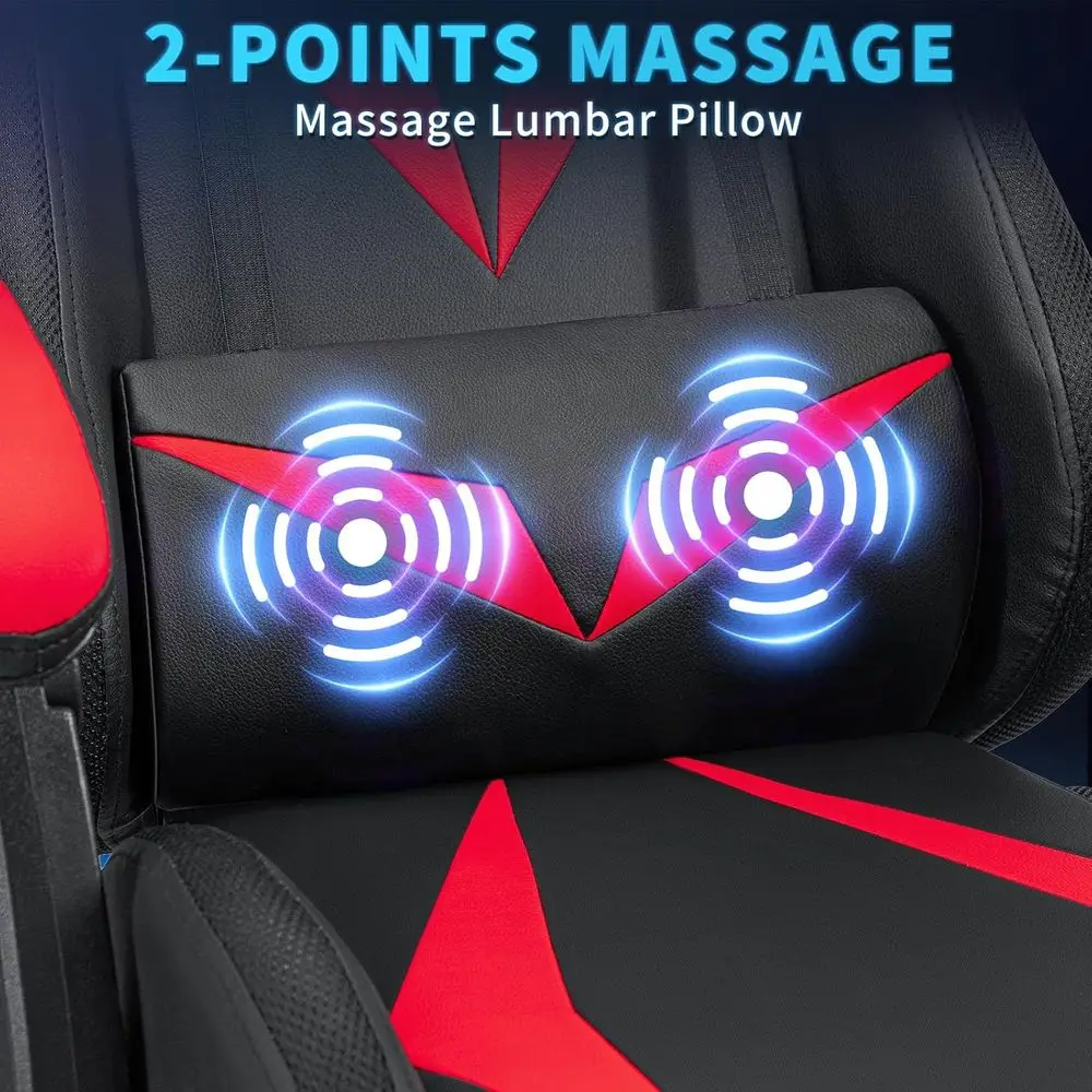 Ergonomic High-Back Gaming Chair with Massage, LED Lights, and Adjustable Lumbar Support - Red and Black view 6