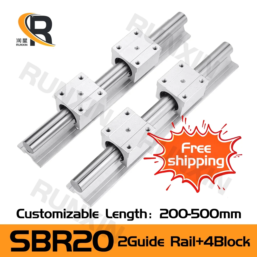 

RXTNC 2pcs Linear Rail SBR20 20mm Kit with 4pcs SBR20UU Aluminium Bearing Block L200-500mm For CNC Engraving part