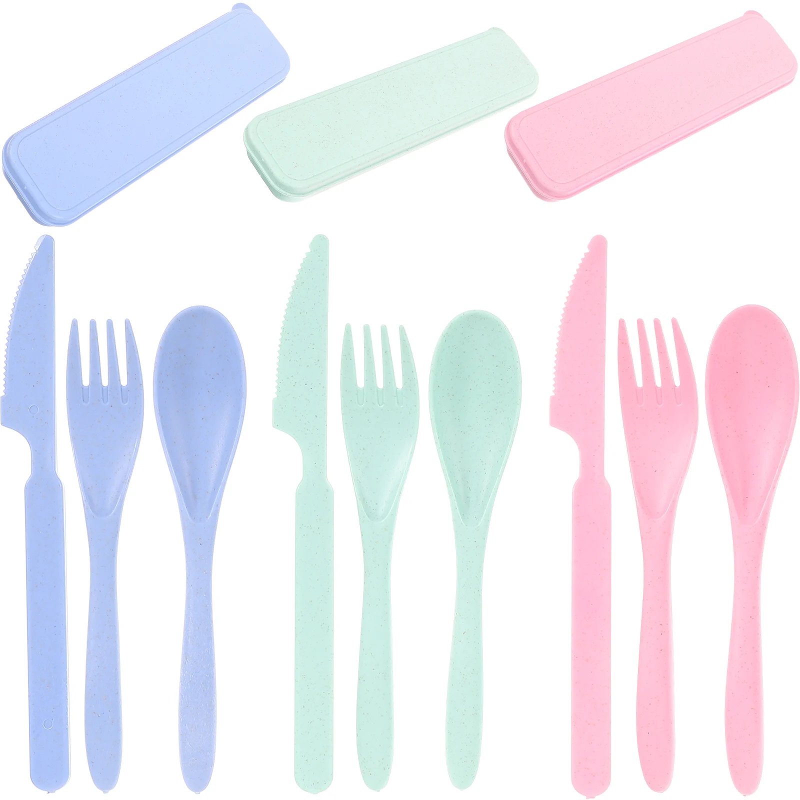 

3 Sets Wheat Straw Tableware Travel Utensils Reusable Lunchbox with Case Cutlery