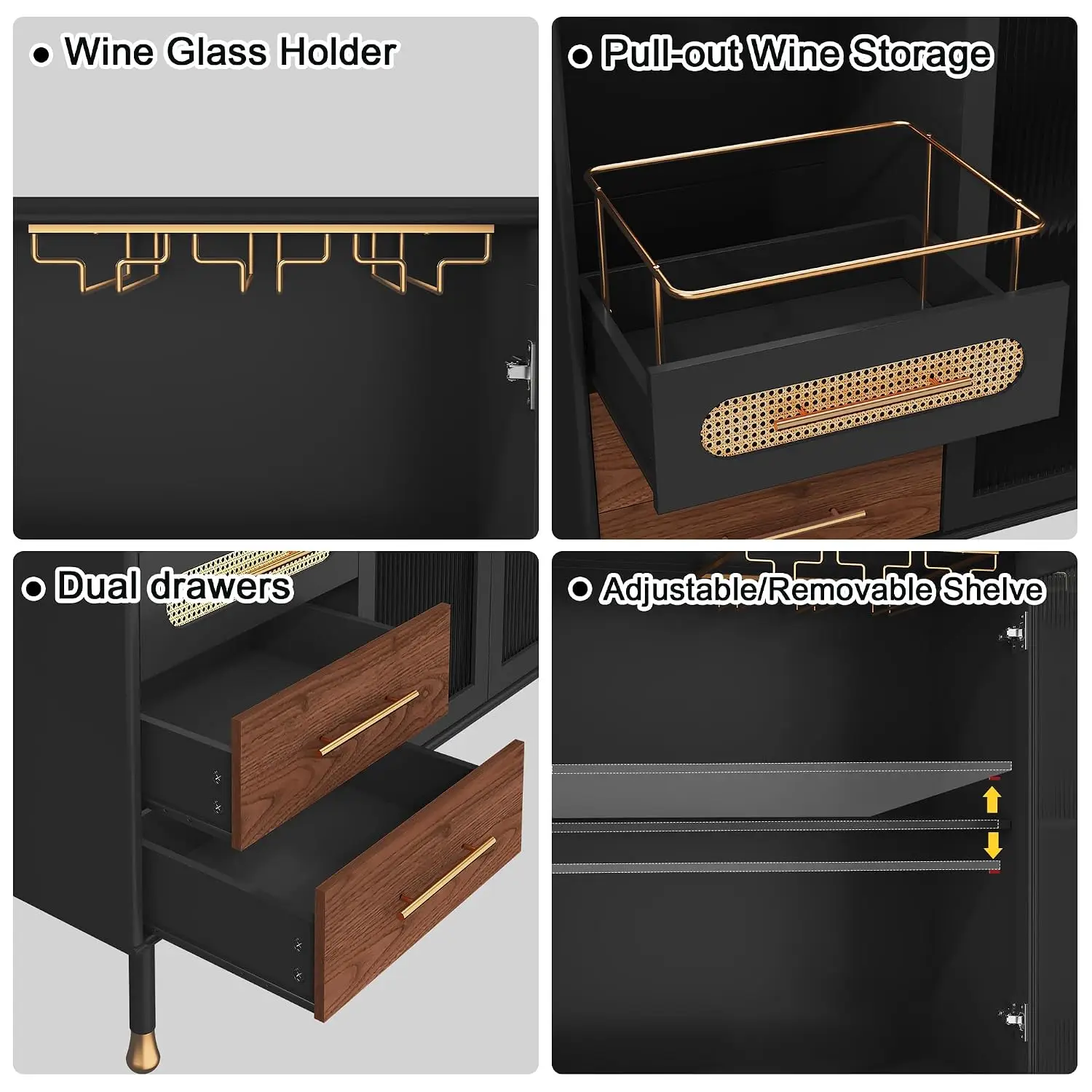 48" Bar Cabinet with Wine Storage & Drawers, Sideboard with Wine Racks for Kitchen Dining Living Room, Customized image 4