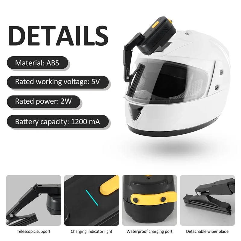 

N93R Motorcycle Helmet Electric Wipers Windshield Wipers 1200Mah Full-Face Helmet Wipers