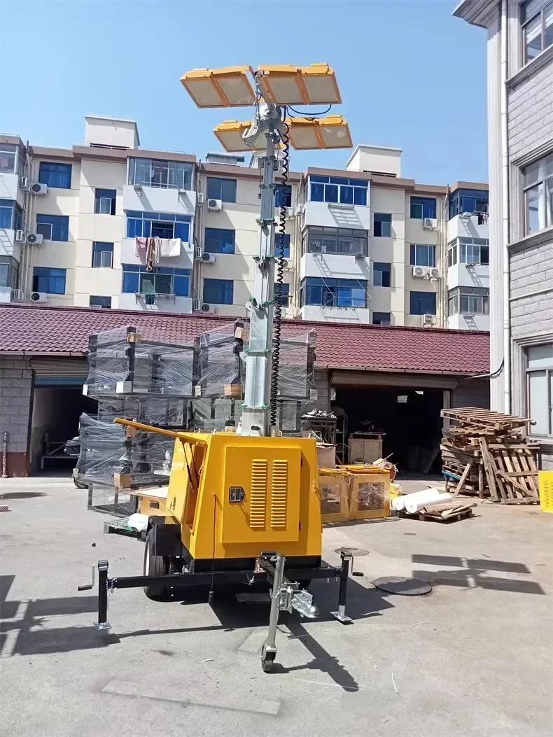 9 M Hydraulic Lifting Mobile Lighting Light Tower Outdoor Large-scale Engineering Emergency Floodlight Work Equipment Surinam