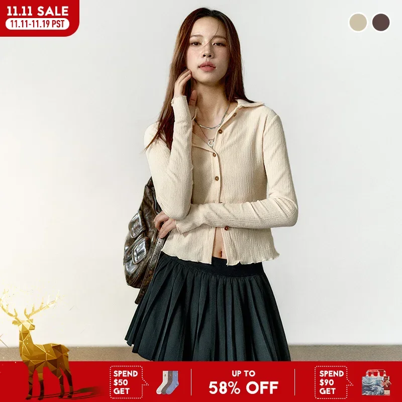 

Maden женский короткий вязаный свитер, куртка нестандартной формы, стиль BM, внутренняя рубашка с длинными рукавами, высокоэластичный тонкий однотонный топ