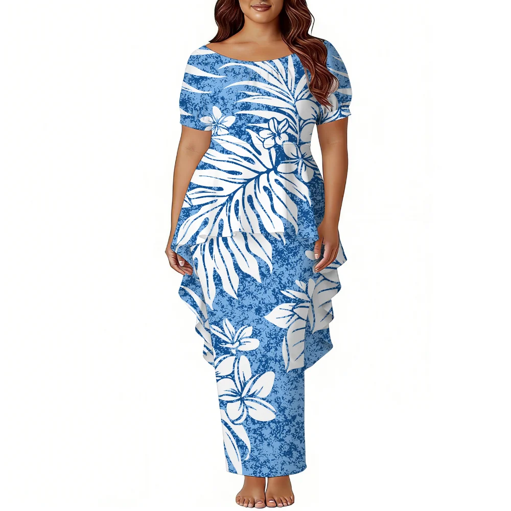 폴리네시아 섬 스타일 여성 반팔 푸레타시 꽃무늬 드레스 사모아 파티 스타일 이브닝 드레스