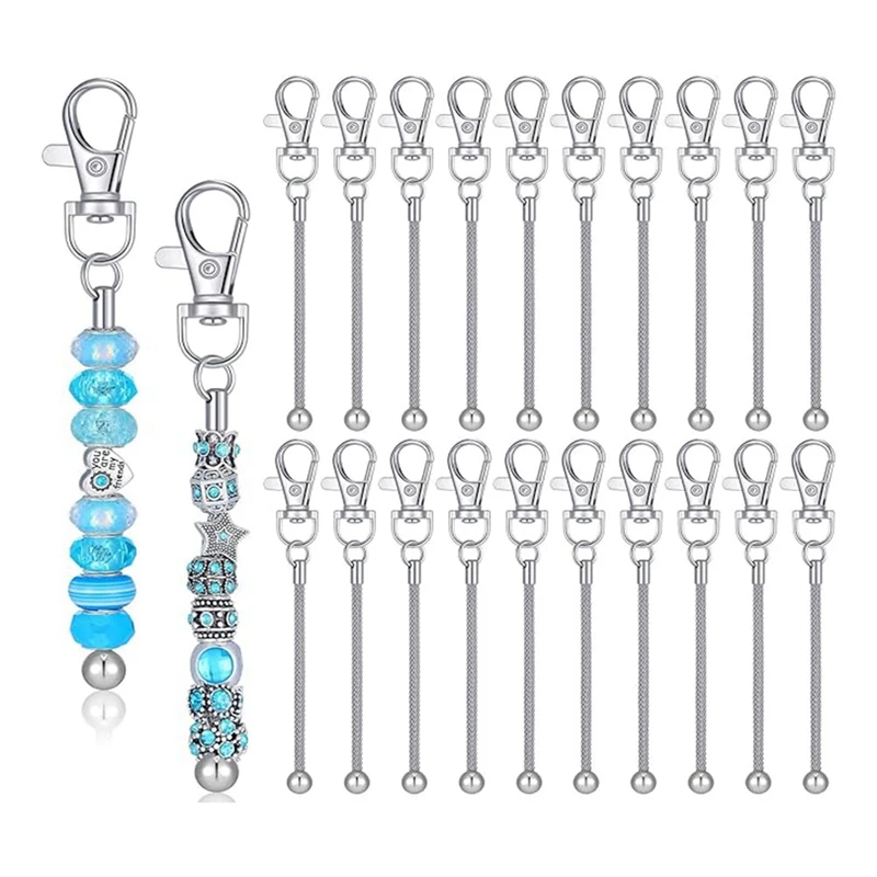 Beaded Keychain Strips Bulk Blank Silver Beads Keychain Crafts Accessories 20Pcs