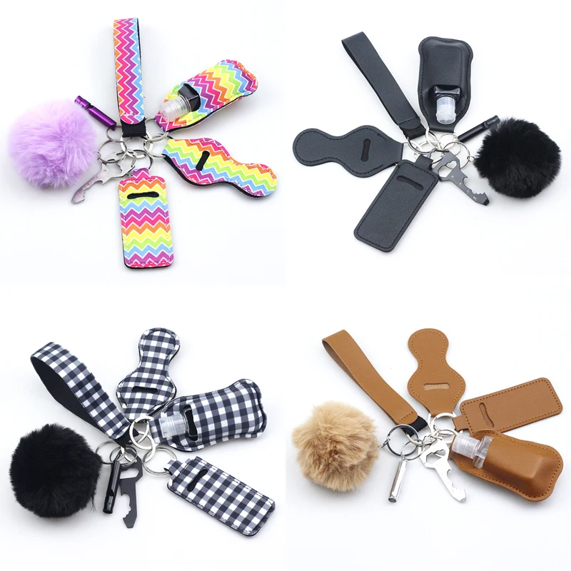 

7Pcs/Set Travel Bottle Keychain Holders Set Lipstick Holder Keychain Wristlet Lanyards Empty Bottles Keychain Accessories