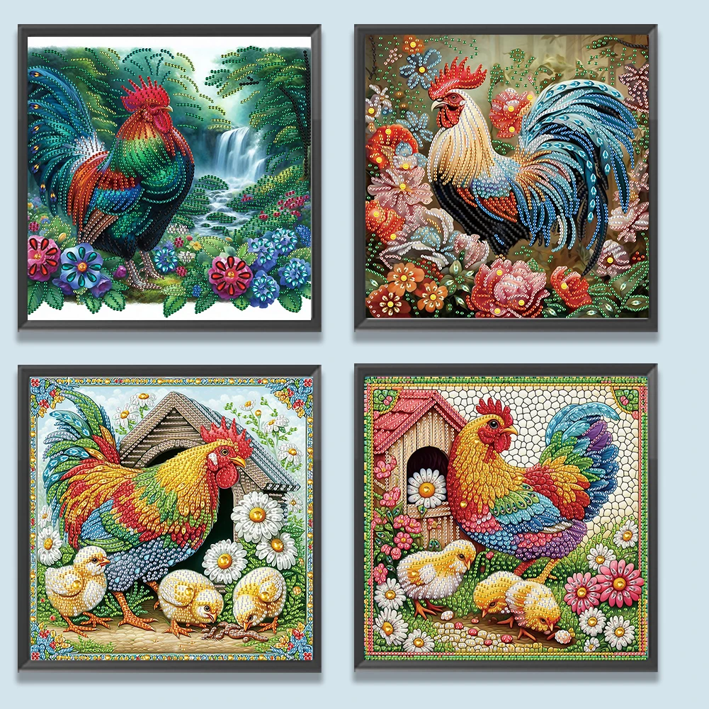 

4Pcs 5D DIY Partial Special Shaped Drill Diamond Painting Chicken Decor 30x30cm