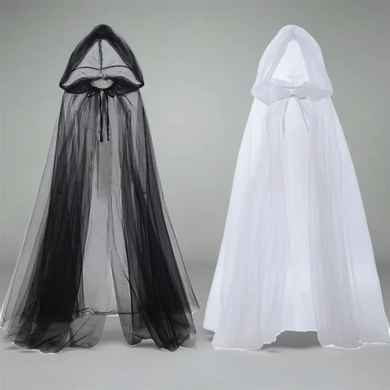 

Ghostly Hooded Cloak Shoulder Wrap Witch Script Kill Room Escape Halloween Polyester Women's Traditional Costume
